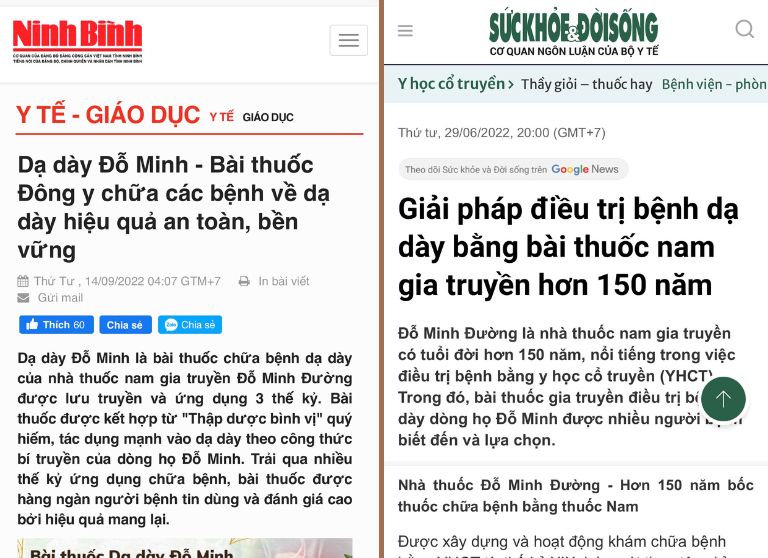 báo chí đánh giá bài thuốc Dạ dày Đỗ Minh