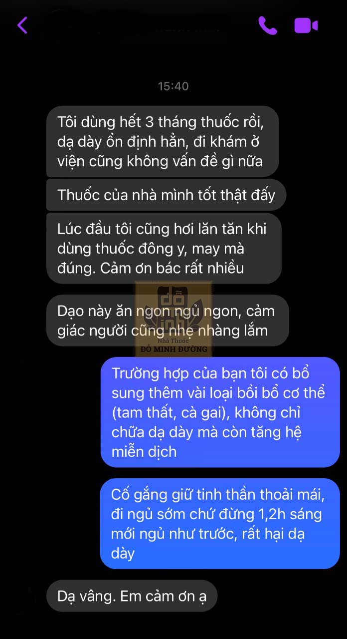 Khách hàng phản hồi về bài thuốc Dạ Dày Đỗ Minh